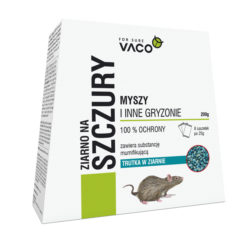 Vaco trutka na myszy, szczury i gryzonie 200g. Ziarno w saszetkach. Vaco trutka na myszy, szczury i gryzonie 200g. Ziarno w saszetkach.